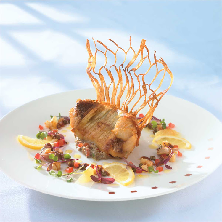Loup de Mer, a sea bass dish at Celebrity Cruises's Murano restaurant.