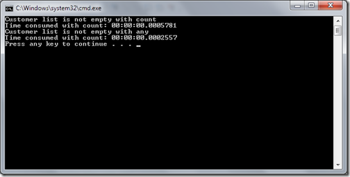 Performance diffrence between Any() and Count() in c#