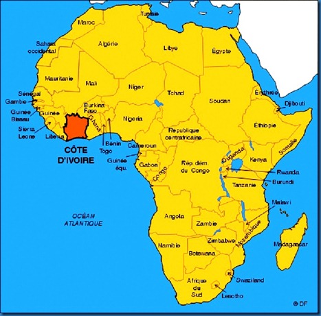 Cote d'Ivoire on African Continent map 2