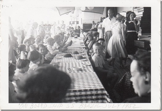 Edwin and Sydney Webster at Kid's Activity on board the S.S. Brazil July 1952