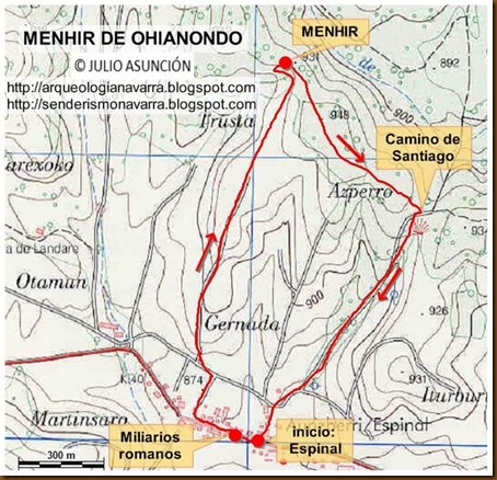 Mapa ruta menhir Ohianondo - Espinal