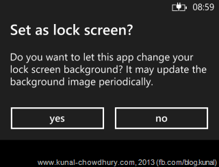 Confirmation Message to set the current app as the Lock Screen image Provider