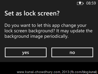 Confirmation Message to set the current app as the Lock Screen image Provider Confirmation Message to set the current app as the Lock Screen image Provider
