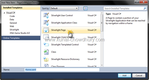 Create New Silverlight Page