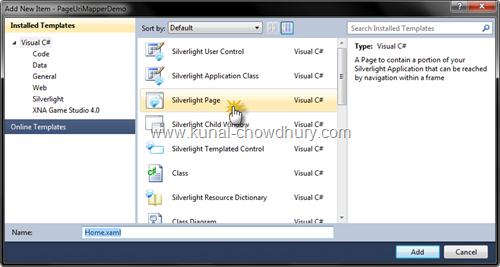 Create New Silverlight Page Create New Silverlight Page