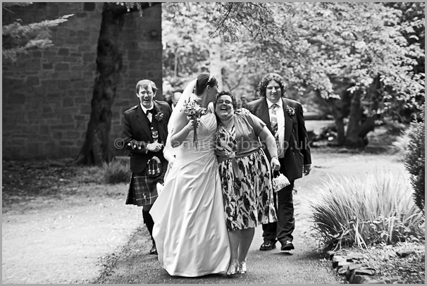 bride leaving traditional scottish wedding