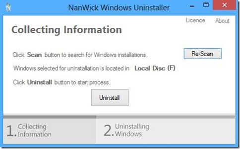 NanWick Windows Uninstaller avviare disinstallazione Windows