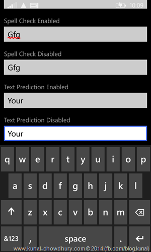 Windows Phone 8.1 - TextBox Control with Text Prediction disabled (www.kunal-chowdhury.com)