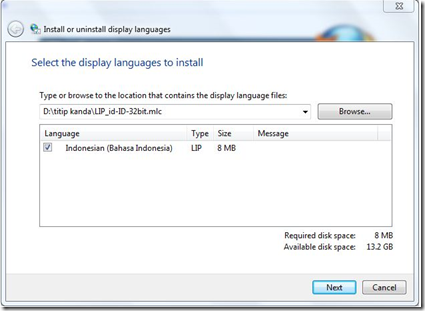LIP ID Windows 7 Language Interface Pack Bahasa Indonesia