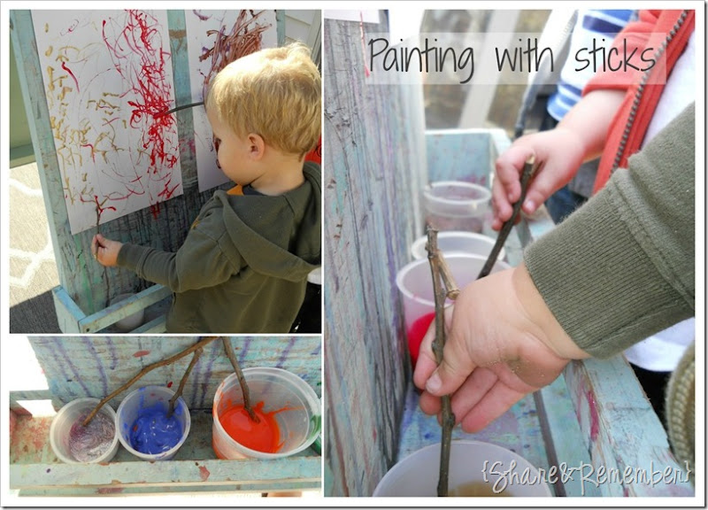 Painting with sticks in preschool 4