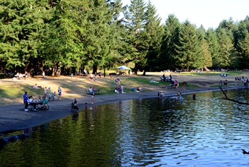 popular swimming area on a warm Sunday evening