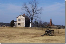 Henry House with the Bull Run Monument on right