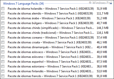 Pacote de idiomas para Windows 7