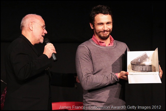 ROME, ITALY - NOVEMBER 16:  Actor James Franco during a Masterclass with the Cubovision Award and Festival Director Marco Mueller (L) at the 7th Rome Film Festival at the Auditorium Parco Della Musica on November 16, 2012 in Rome, Italy.  (Photo by Elisabetta Villa/Getty Images)