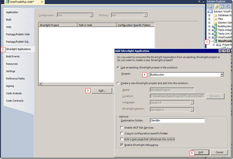 Re-Add Silverlight Application to the hosting web project