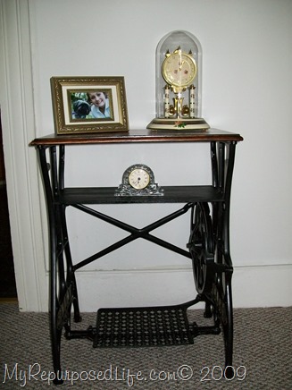 white trestle sewing machine table