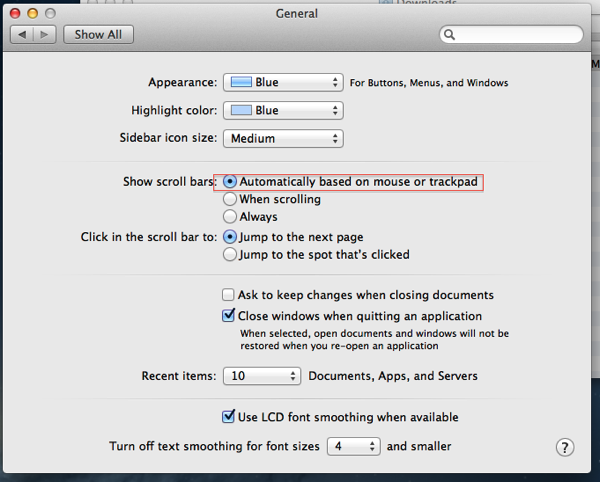 Scroll bars at OS X 10 8 2 default behavoior