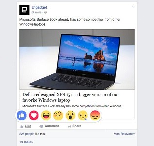 Facebook thử nghiệm nút like mới Reactions với nhiều biểu tượng