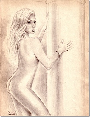 Nud de femeie cu coloana desen in creion