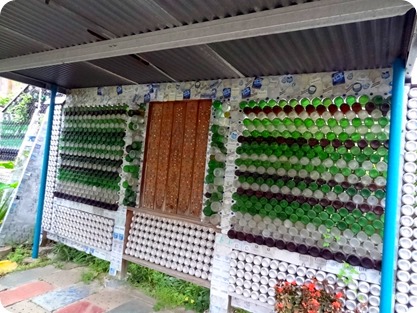glass-bottle fence in backyard