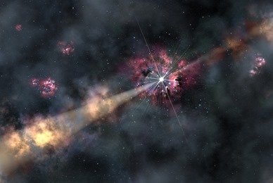 explosão de raios gama ilumina gás interestelar