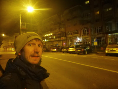 Walking all alone in the darkness of Campulung Moldovenesc.
