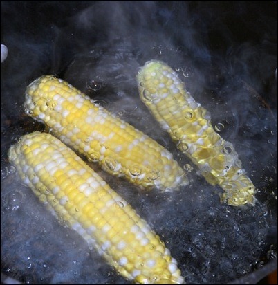 corn in boiling water