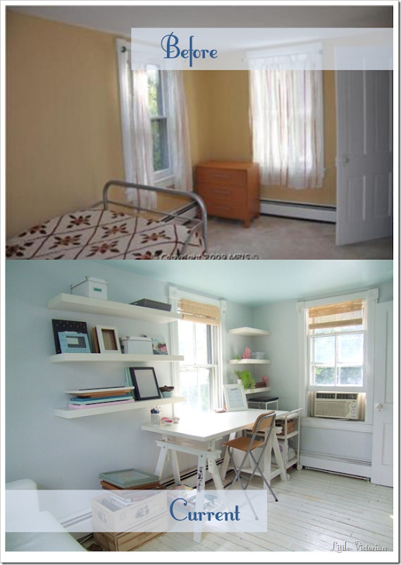 Bright small office guest room before and after