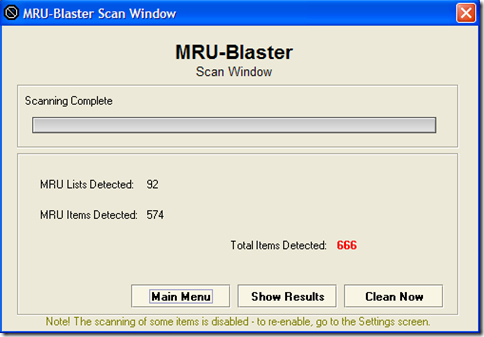 MRU Blaster risultati scansione