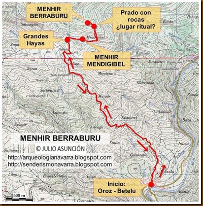 Mapa ruta menhir Berraburu