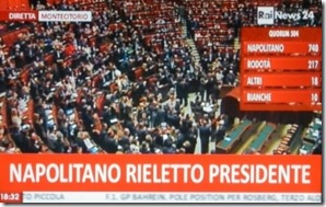 Giorgio Napolitano reeleito presidente de Itália.Abr.2013