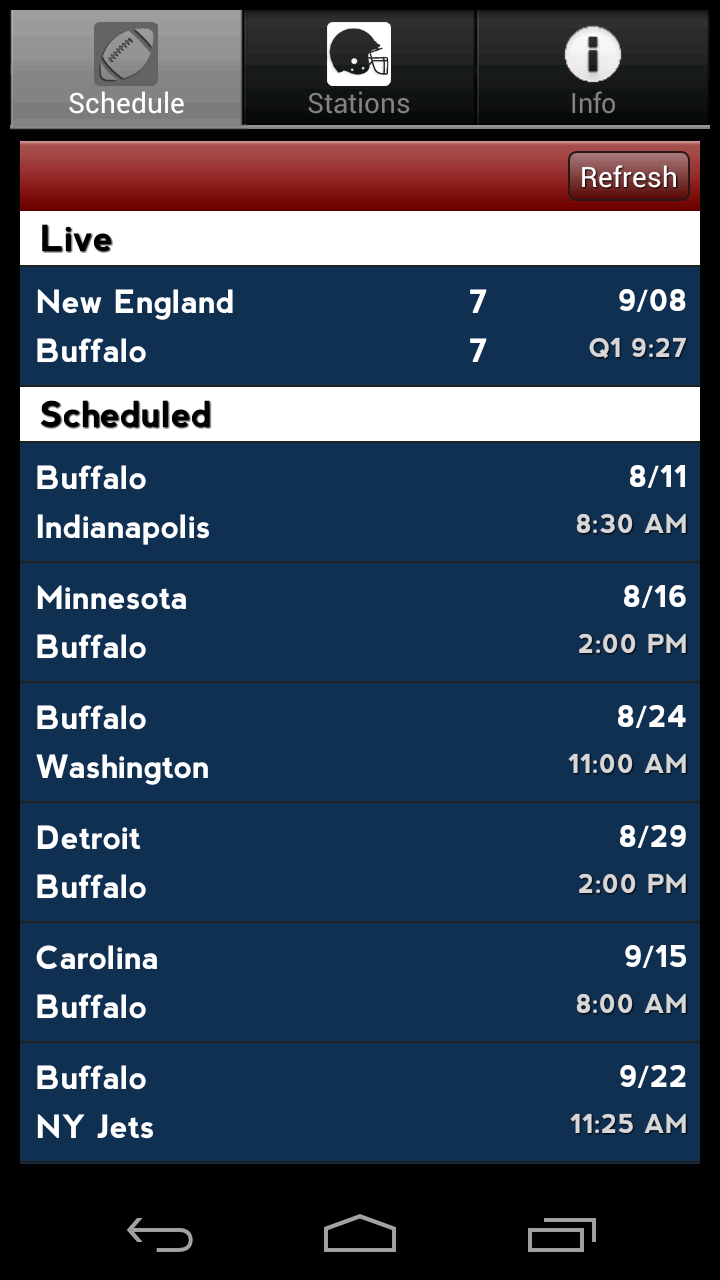 Buffalo Football Live Radio Screen 2