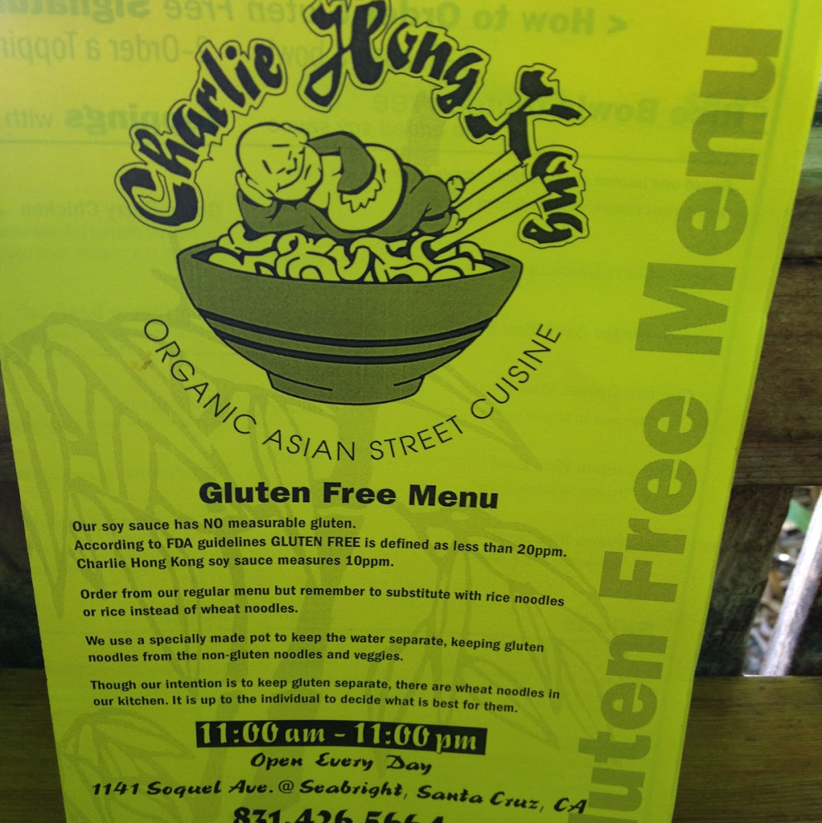 Charlie Hong Kong gluten-free menu