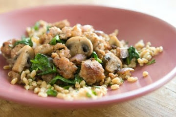 Farro and Herb Pilaf with Sausage, Mushrooms and Spinach