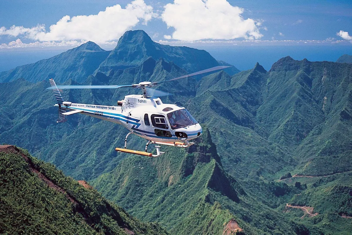 Helicopter-Over-Tahiti - Helicopter tours over Tahiti allow visitors to view the scenic landscapes from a bird's eye view.