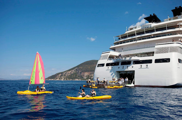 Enjoy watersports such as sailing, paddleboarding and more at Seabourn Sojourn's Marina. Water sports are complimentary.