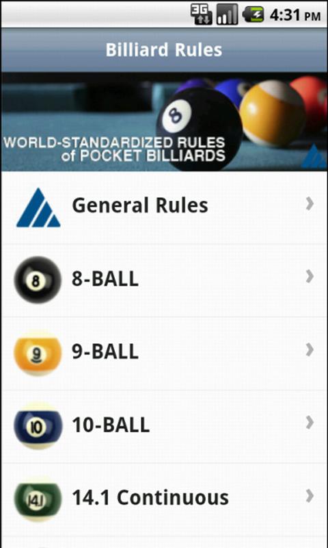 Official Billiard Rules Screen 2