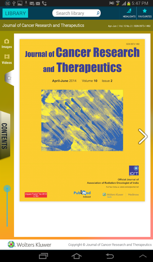   J Can Res Ther(JCRT) – snímka obrazovky 
