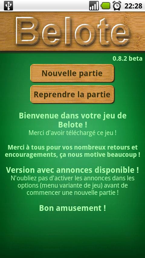 Android application French Belote screenshort