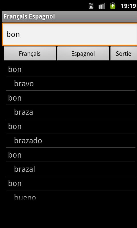 French Spanish Dictionary Screen 1