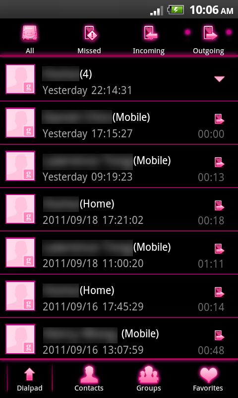 GO Contacts EX Theme Pink Neon Screen 3