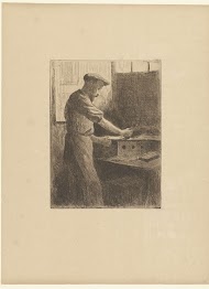 Drukker aan het werk in atelier