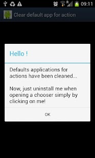 Clear default app for action