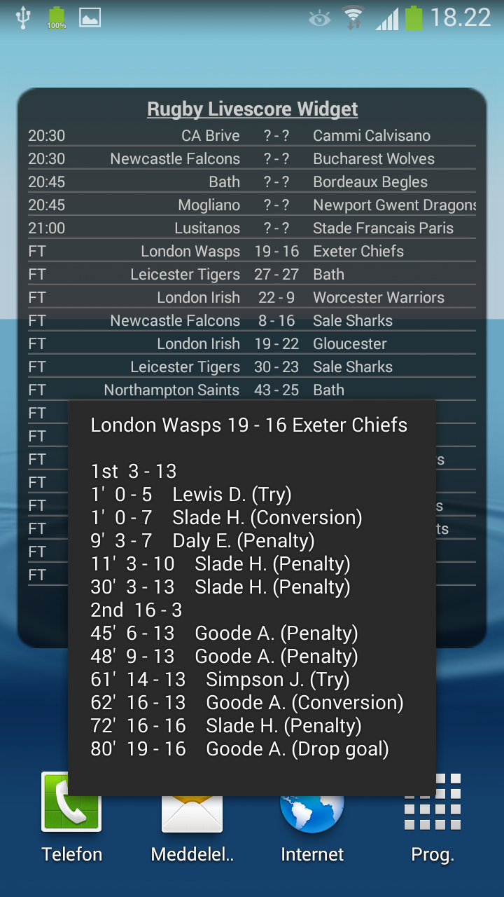 Rugby Livescore Widget Pro Screen 3