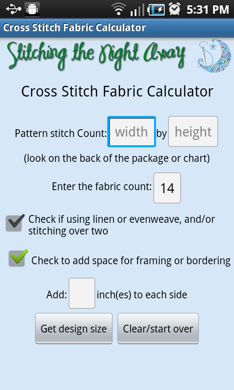 XStitch Fabric Calculator Pro Screen 3