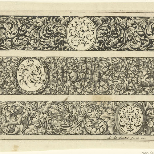 Drie friezen met bladranken en ovale medaillons, Anthonie de Winter ...