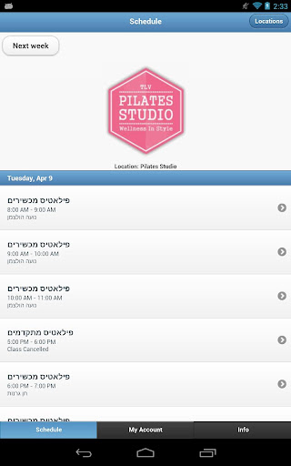 TLV Pilates Studio Schedule