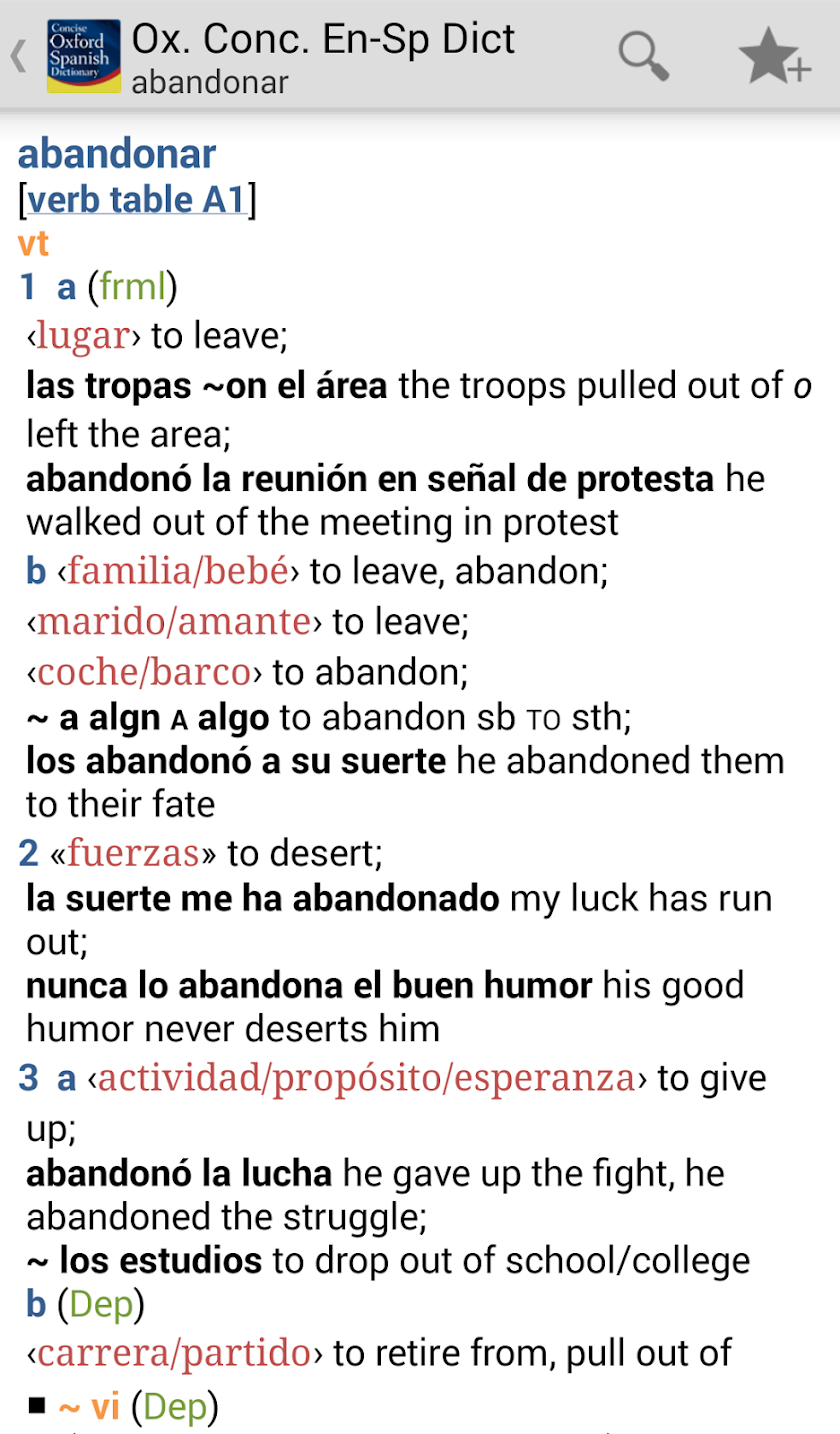 Concise Oxford Spanish Dict Screen 3