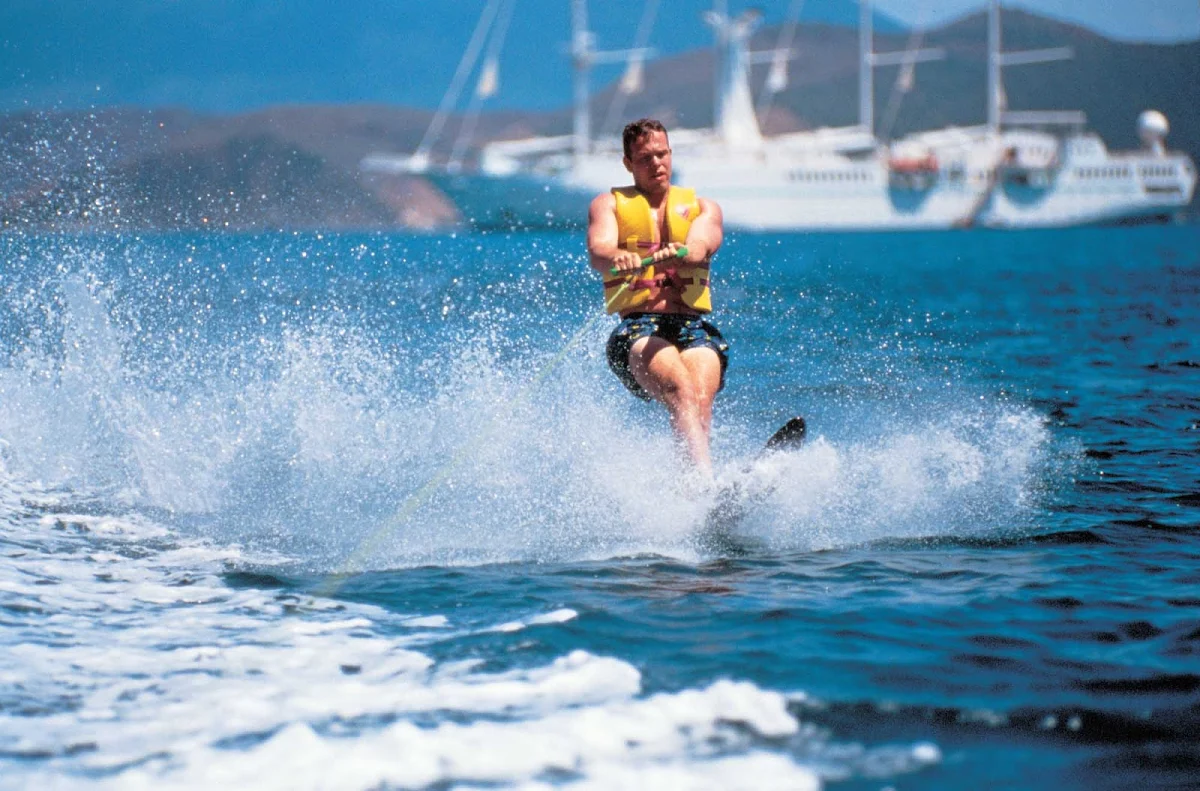Windstar-Cruises-waterskiing - Try your hand at waterskiing or one of the other water activities — kayaking, sailing, snorkeling, boat rides along the coast — during your Windstar sailing.  