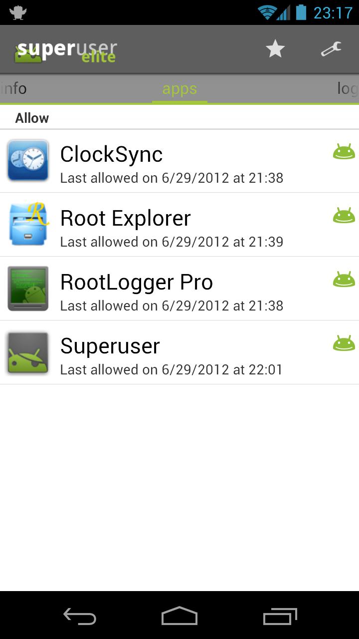 Android application Superuser screenshort